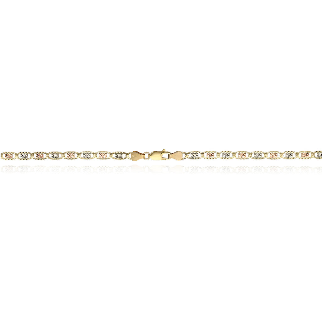 Solid 14K Gold Tri-Color 4mm Diamond-Cut Chain Necklace 18"-24" L555