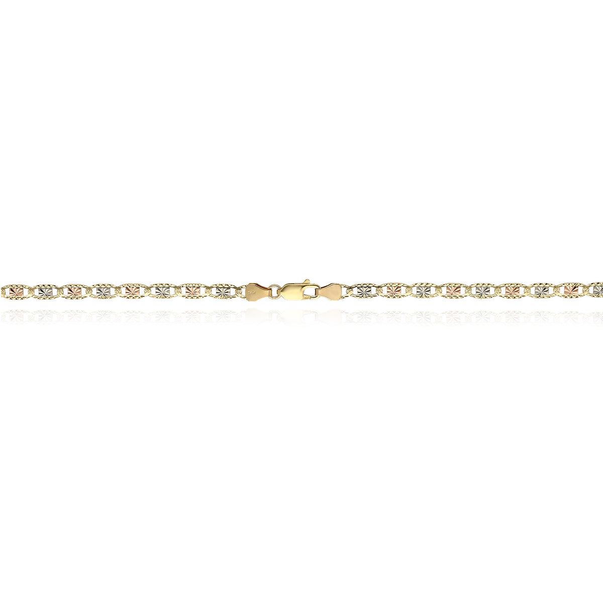 Solid 14K Gold Tri-Color 4mm Diamond-Cut Chain Necklace 18"-24" L555