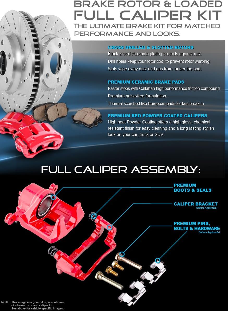 Powder Coated Red Calipers Rotors Ceramic Pads Kit U5606