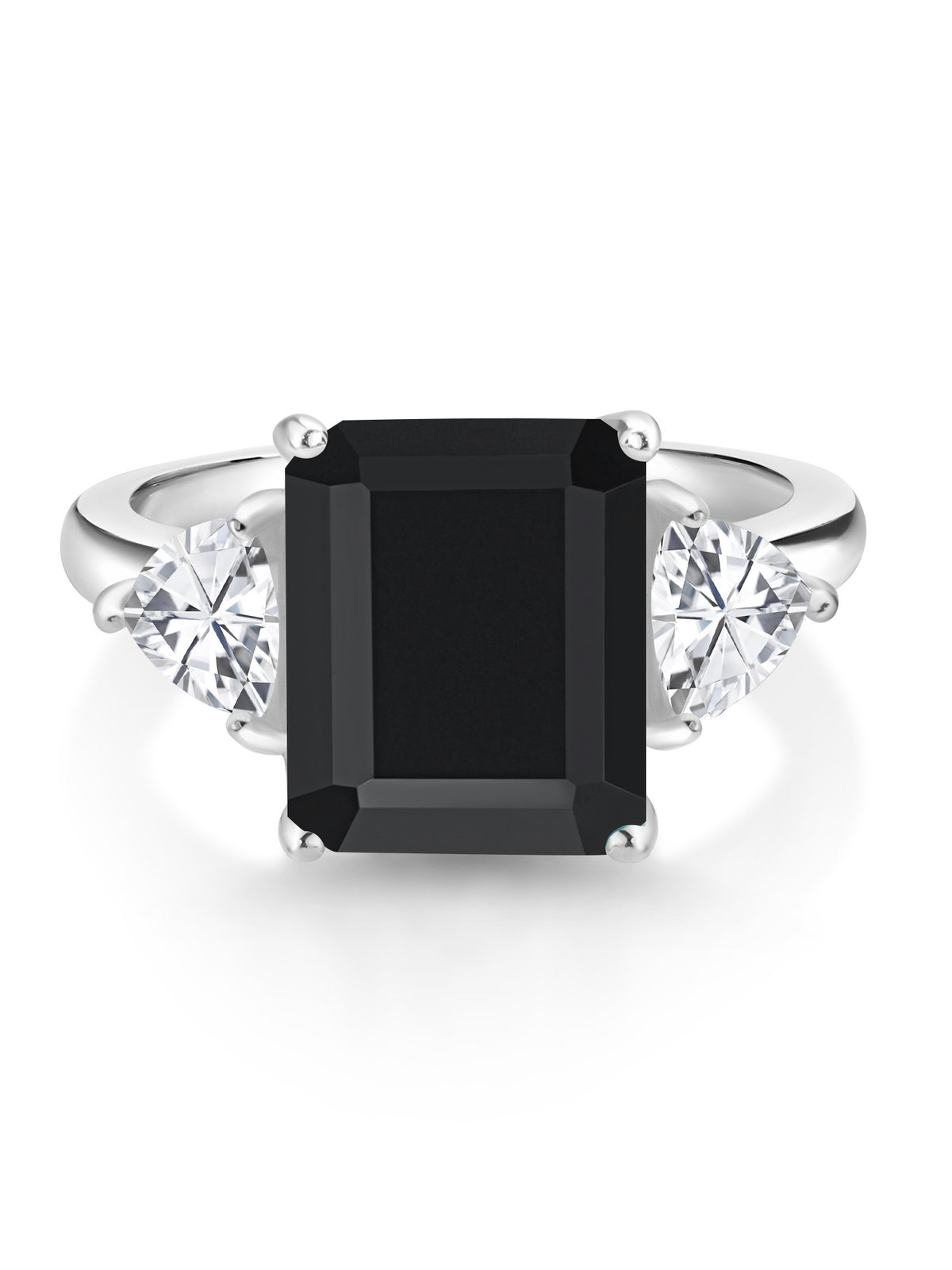 925 Sterling Silver Black Onyx 3 Stone Ring K4873