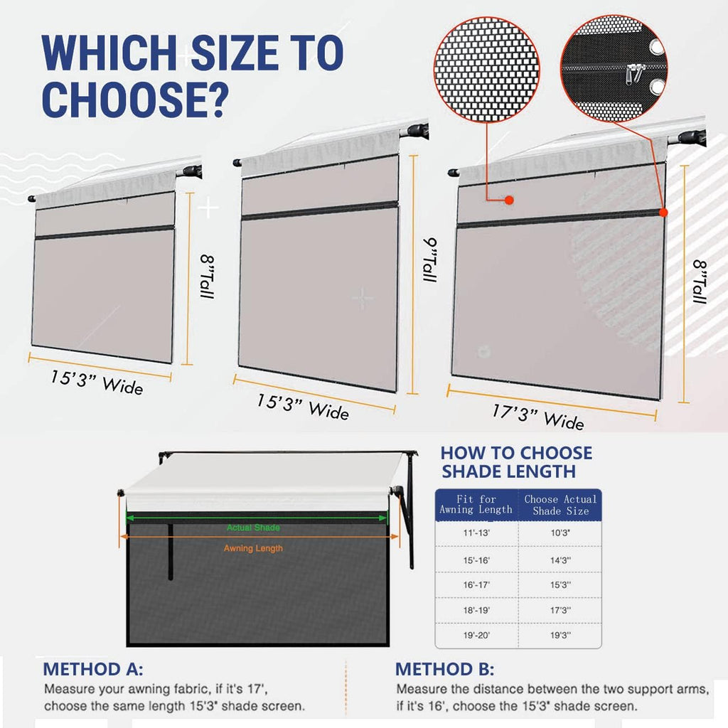 15'X8' Black Mesh RV Awning Shade Screen with Zipper C88484