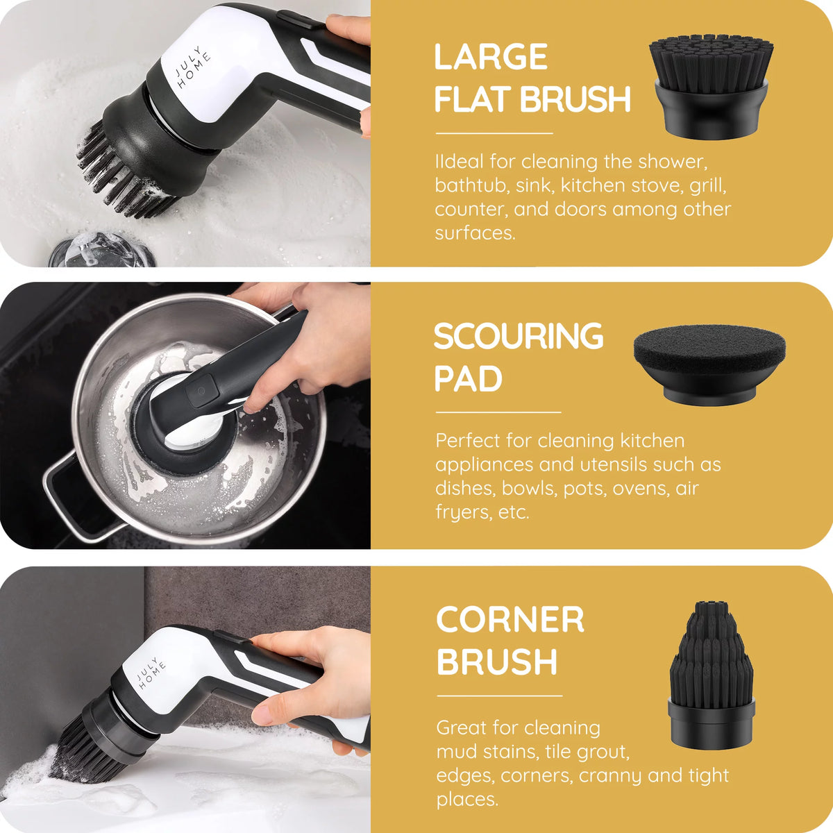 Cordless Handheld Electric Spin Scrubber with 3 Brush Heads S1597