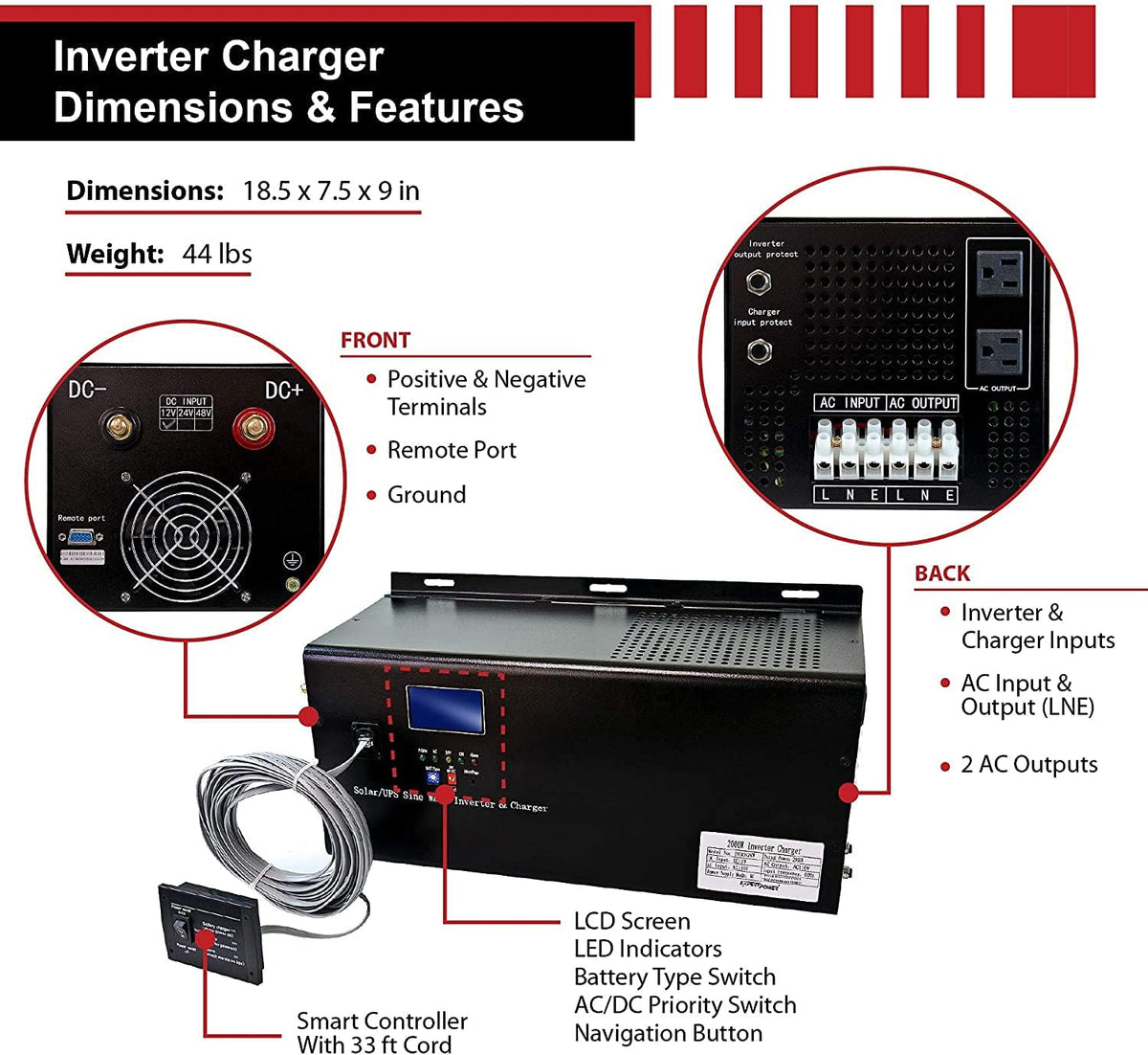 1.3KWH 12V Solar Power System Kit with 300W Mono Solar Panels, 30A MPPT Charge Controller, 2KW Pure Sine Wave Inverter D683