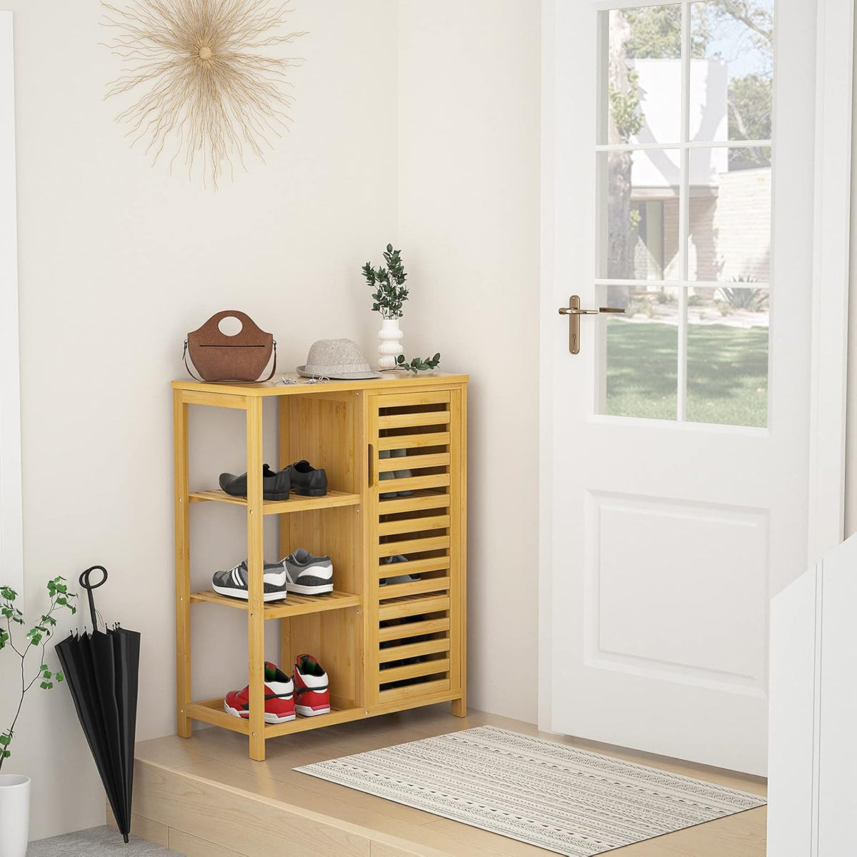 Bamboo Storage Cabinet with Shutter Door & Shelves H254
