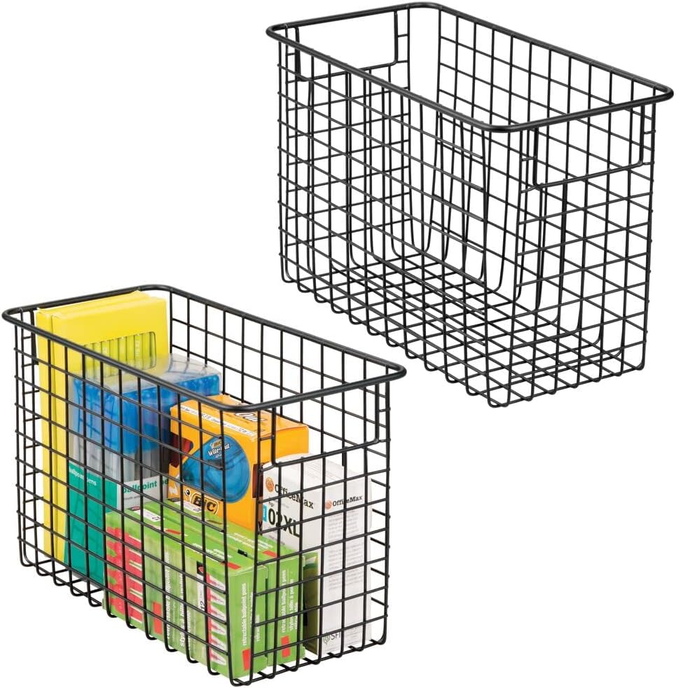 Metal Wire Storage Basket Bin with Handles, 2 Pack Matte Black W8817