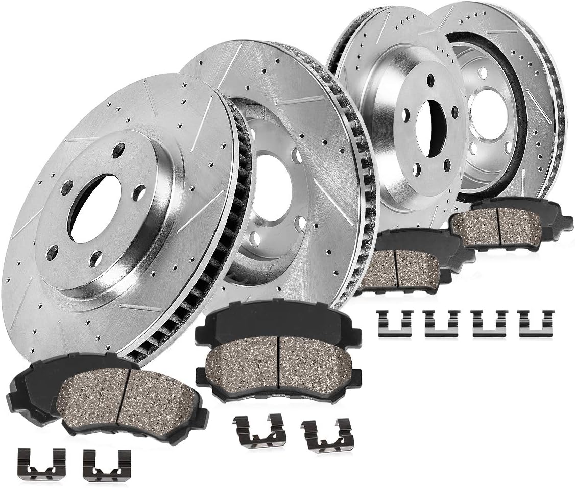 292mm Front + 289.8mm Rear 5 Lug Brake Rotors + Ceramic Brake Pads + Clips F51427