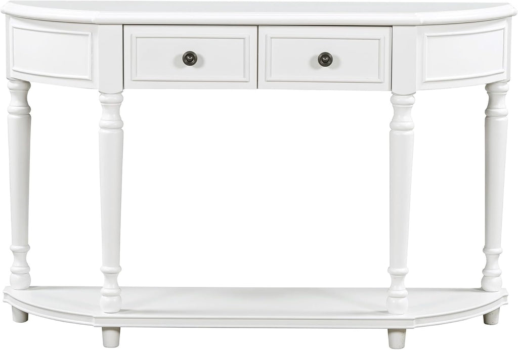 White Solid Wood Storage Cabinet with 2 Drawers and Open Shelf U94059