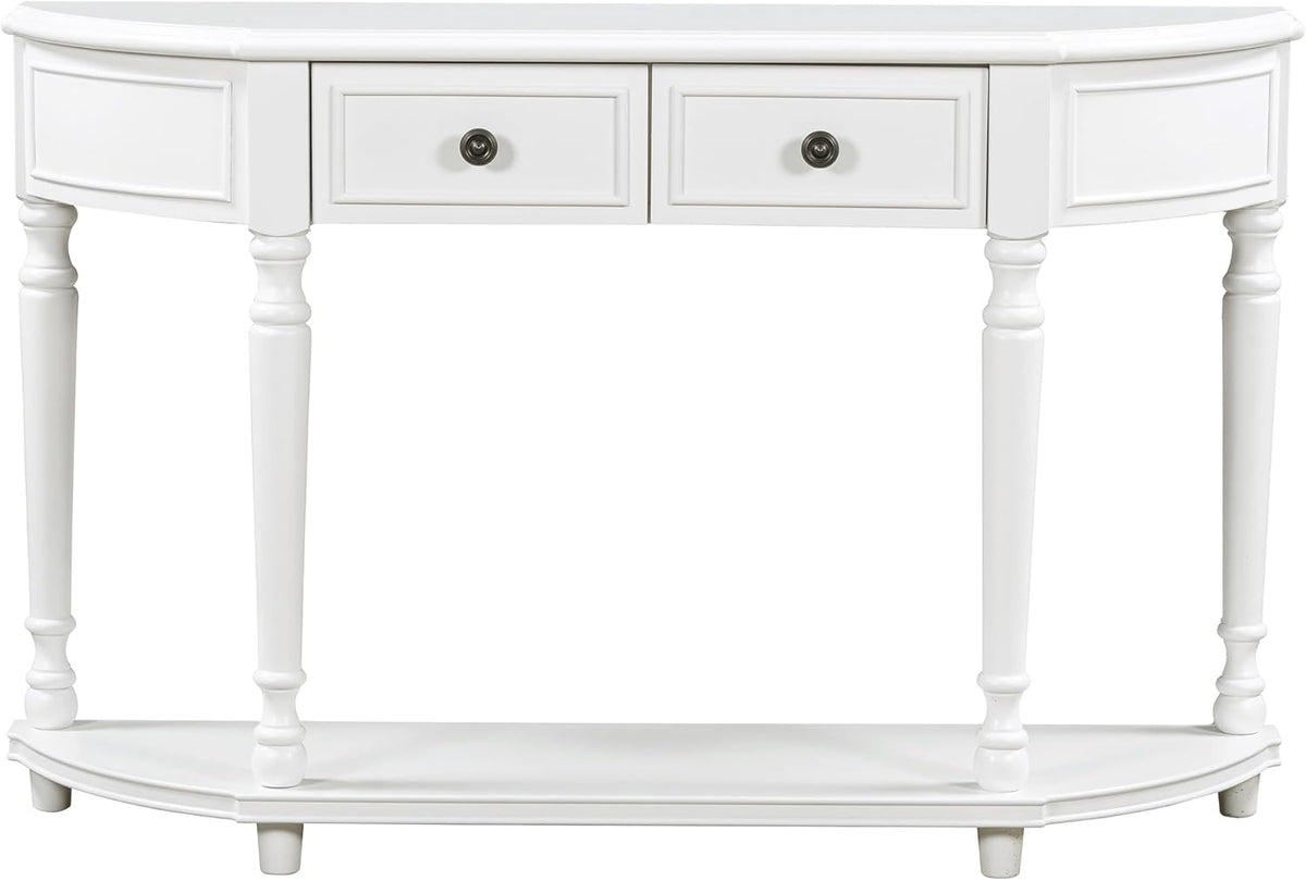 White Solid Wood Storage Cabinet with 2 Drawers and Open Shelf U94059