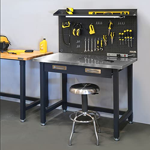 Heavy Duty Commercial Lighted Workcenter with Pegboard, 500 lbs. Weight Capacity, Stainless Steel Top, 48" W x 24" D x 65.5" H Q3041