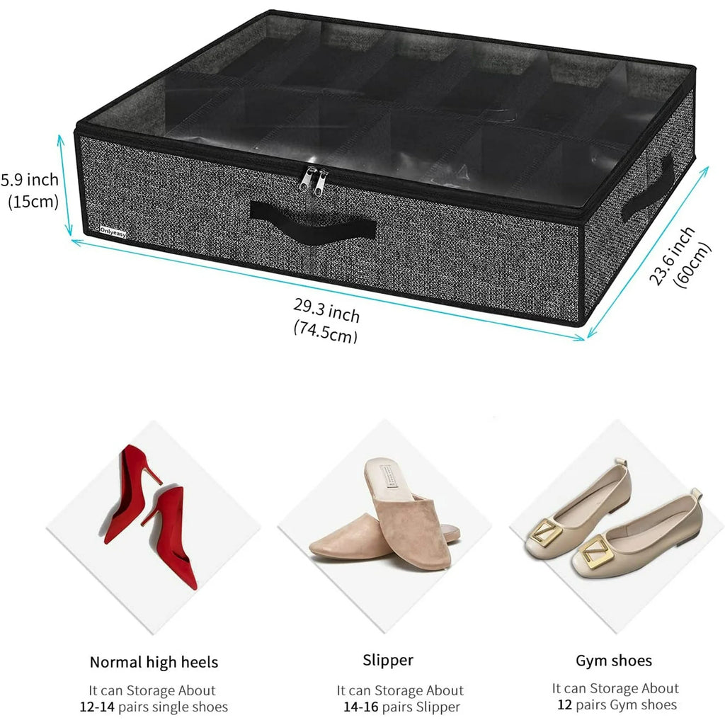 Black Linen-like Underbed Shoe Storage Organizer L64377