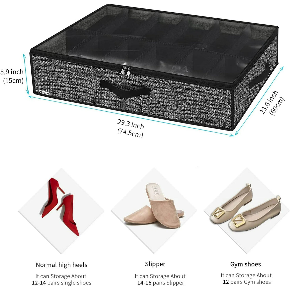 Black Linen-like Underbed Shoe Storage Organizer L64377