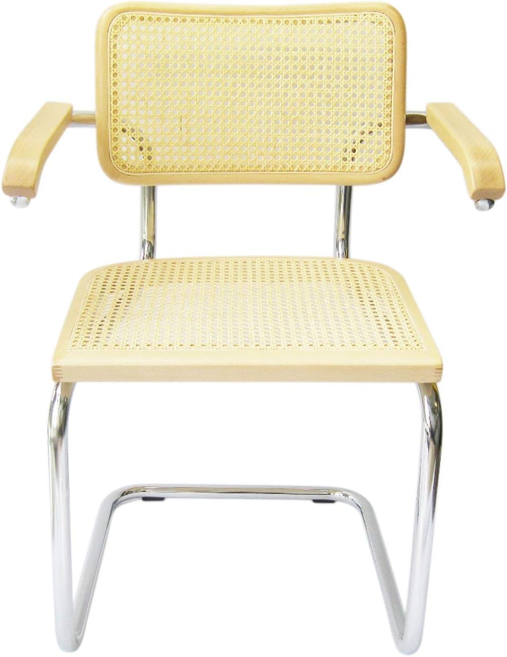 Cane Cantilever Armchair with Chrome Frame & Natural Wood P734