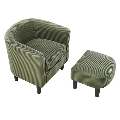 Green Corduroy Accent Chair with Ottoman O7323