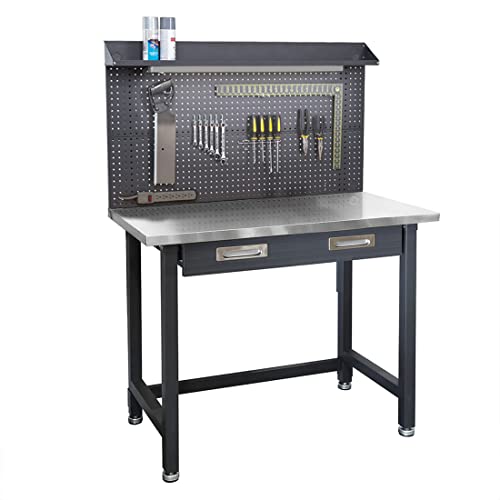 Heavy Duty Commercial Lighted Workcenter with Pegboard, 500 lbs. Weight Capacity, Stainless Steel Top, 48" W x 24" D x 65.5" H Q3041