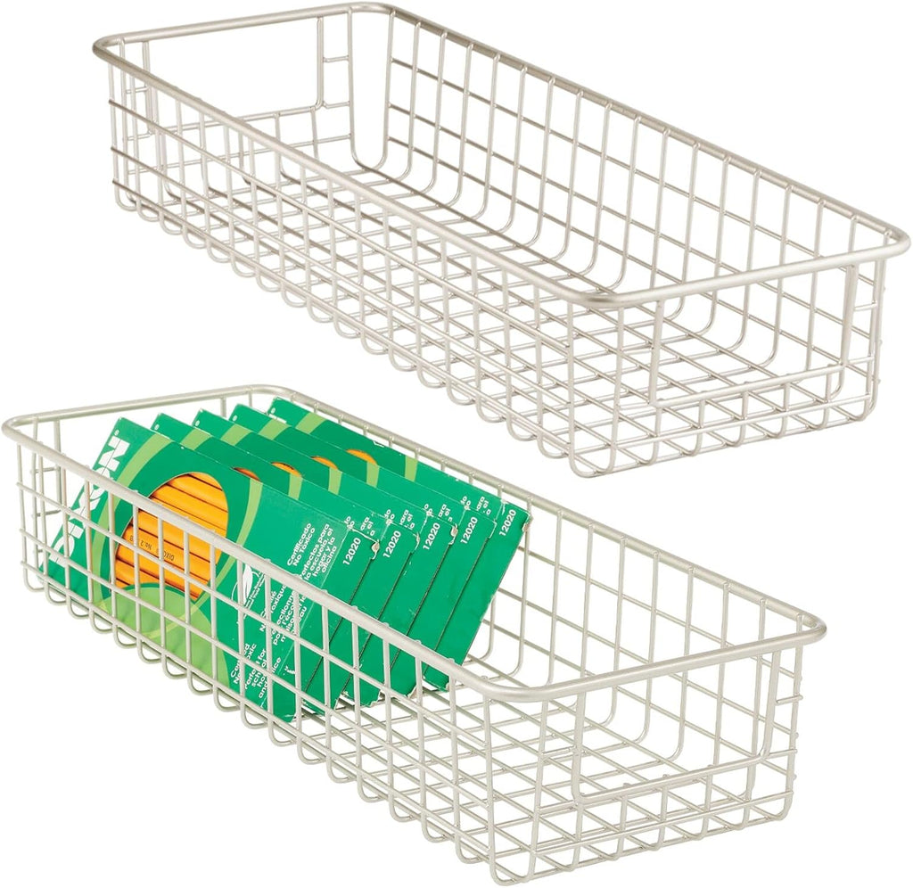 Metal Wire Storage Basket Bin with Handles, 2 Pack Matte Black W8817