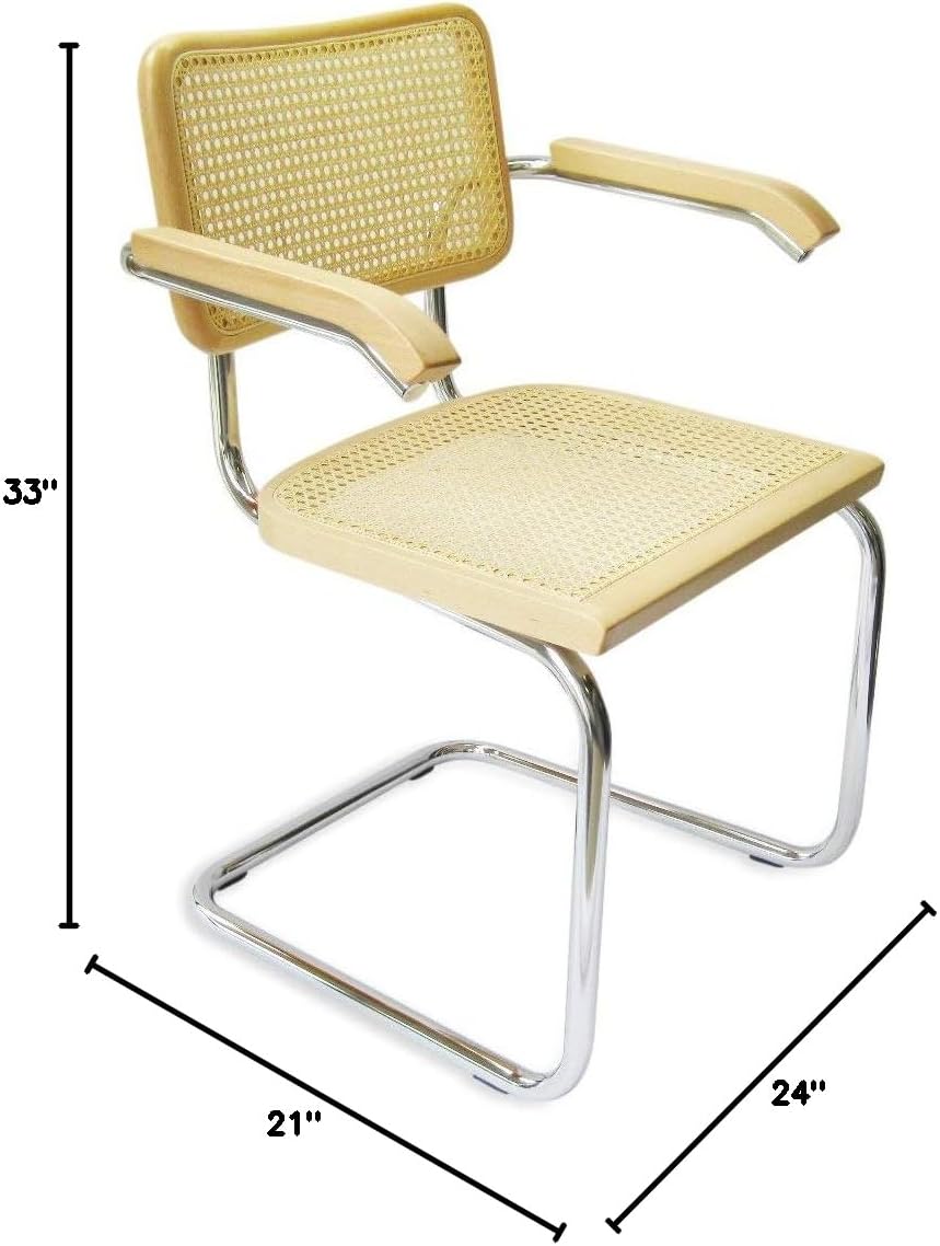Cane Cantilever Armchair with Chrome Frame & Natural Wood P734