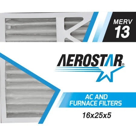 16x25x5 MERV 13 Pleated Air Filter, Box of 2 W379