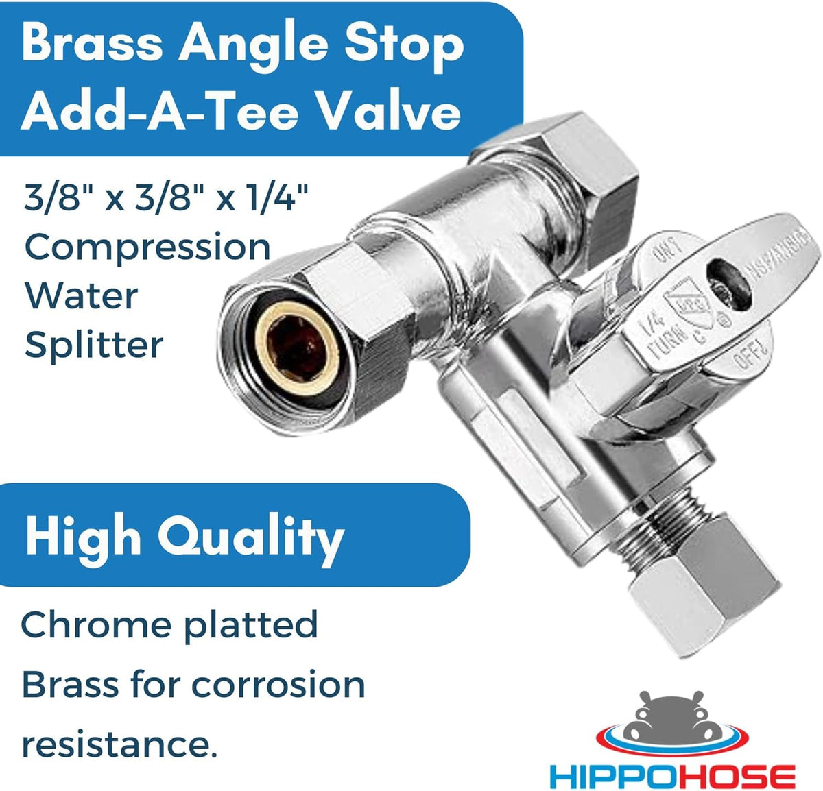 Tee Stop Valve (3/8" x 3/8" x 1/4") Lead-Free Brass T-Connector Valve E64241