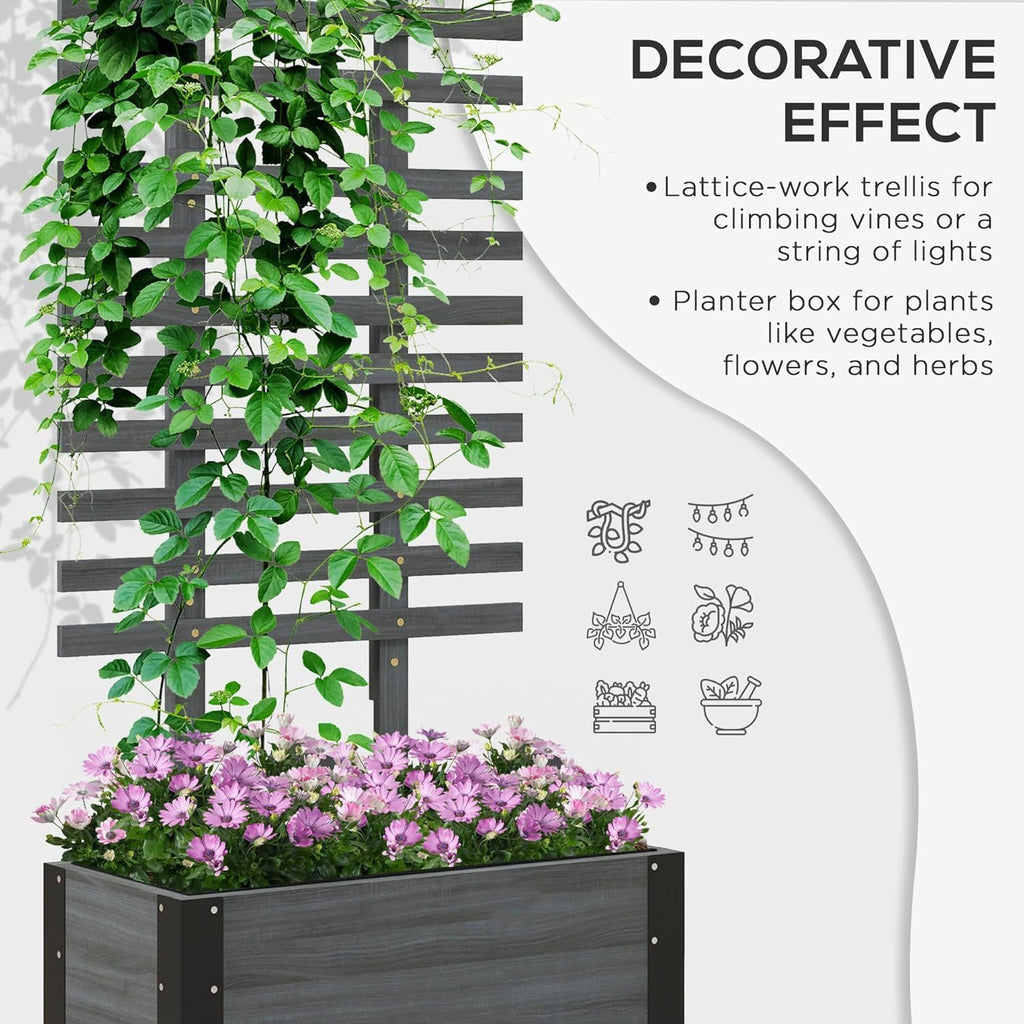 Gray Raised Garden Bed with Trellis Q7588