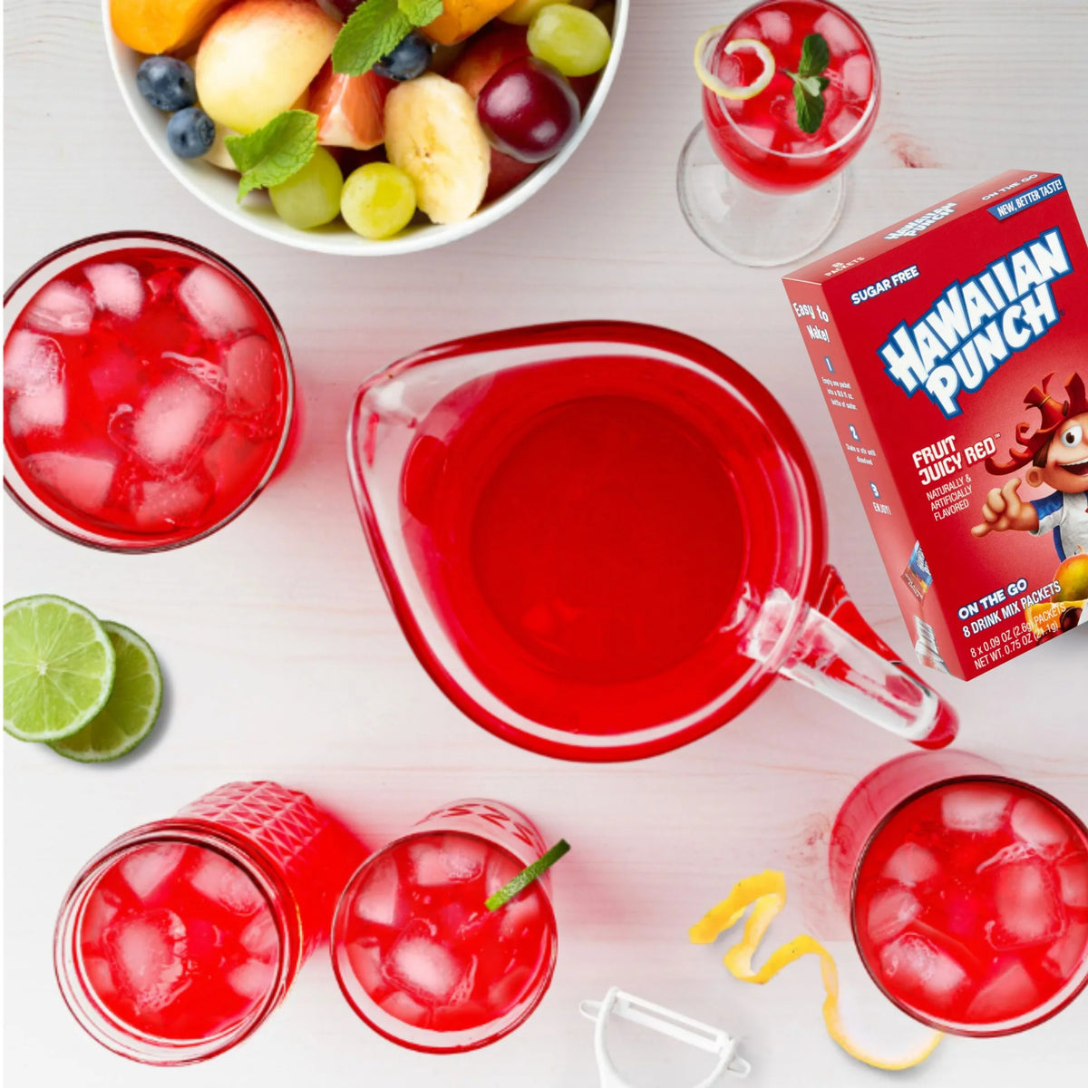 Hawaiian Punch On The Go Powder Packets Fruit Juicy Red Flavors Water Enhancer Sugar-Free Low-Calorie Beverages 8 Sticks (48 Total Servings) X217