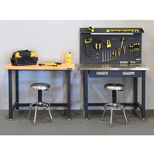 Heavy Duty Commercial Lighted Workcenter with Pegboard, 500 lbs. Weight Capacity, Stainless Steel Top, 48" W x 24" D x 65.5" H Q3041