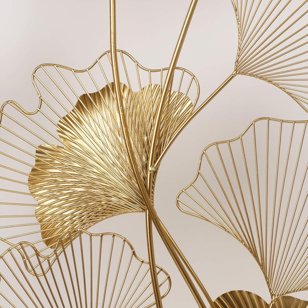 39" X 20" Golden Metal Ginkgo Leaf Wall Hanging Decor S136047