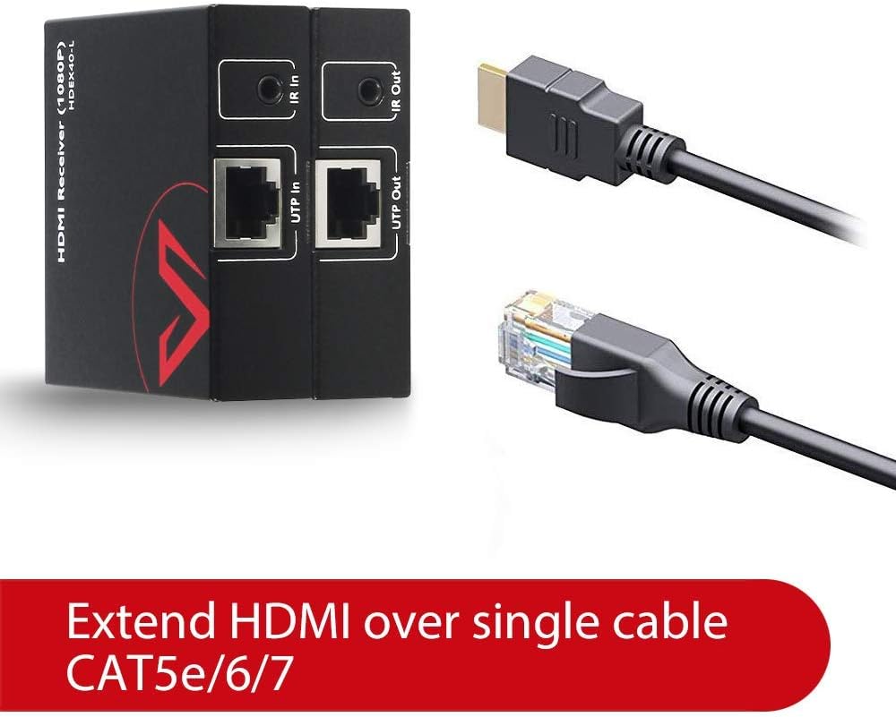 HDMI Extender Over Cat5e/6/6a/7 up to 1080P@60Hz 164ft/50m with IR Remote Control Pack of 2 K372