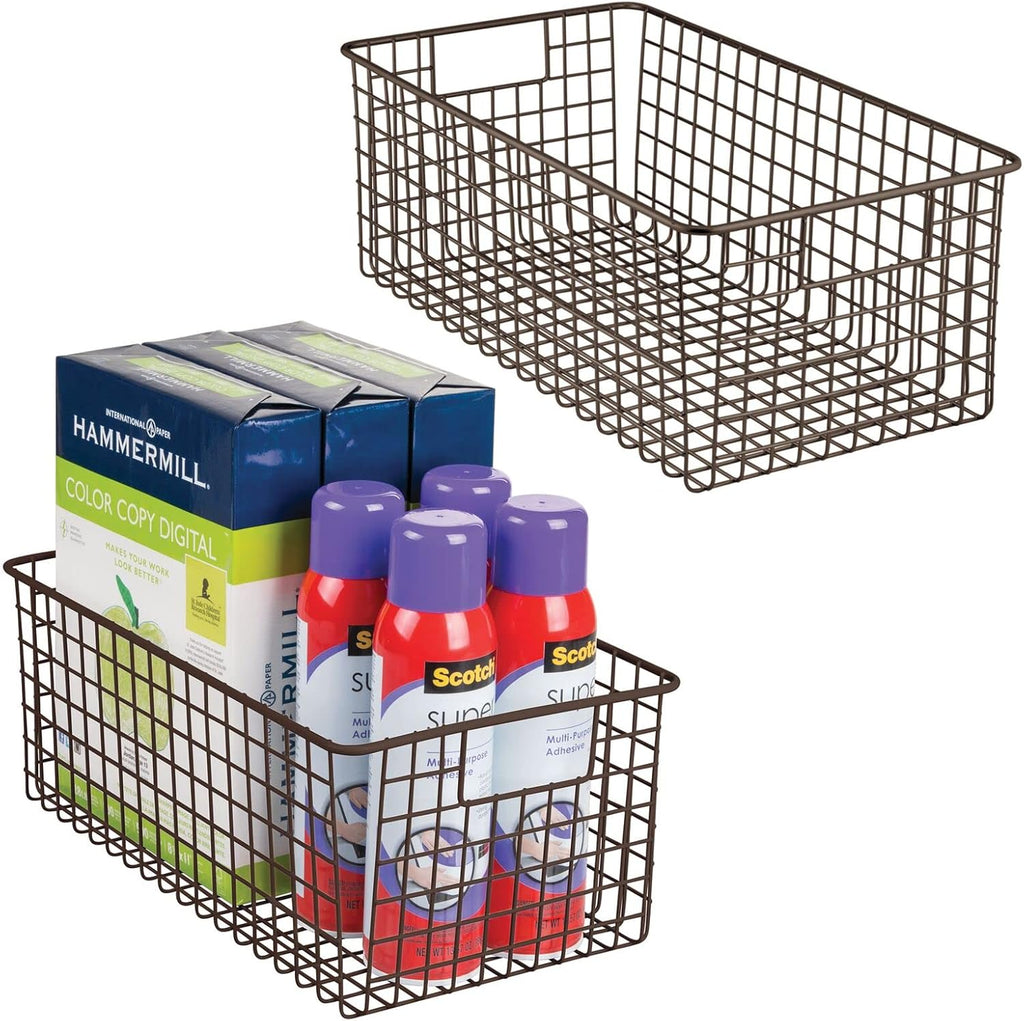 Metal Wire Storage Basket Bin with Handles, 2 Pack Matte Black W8817
