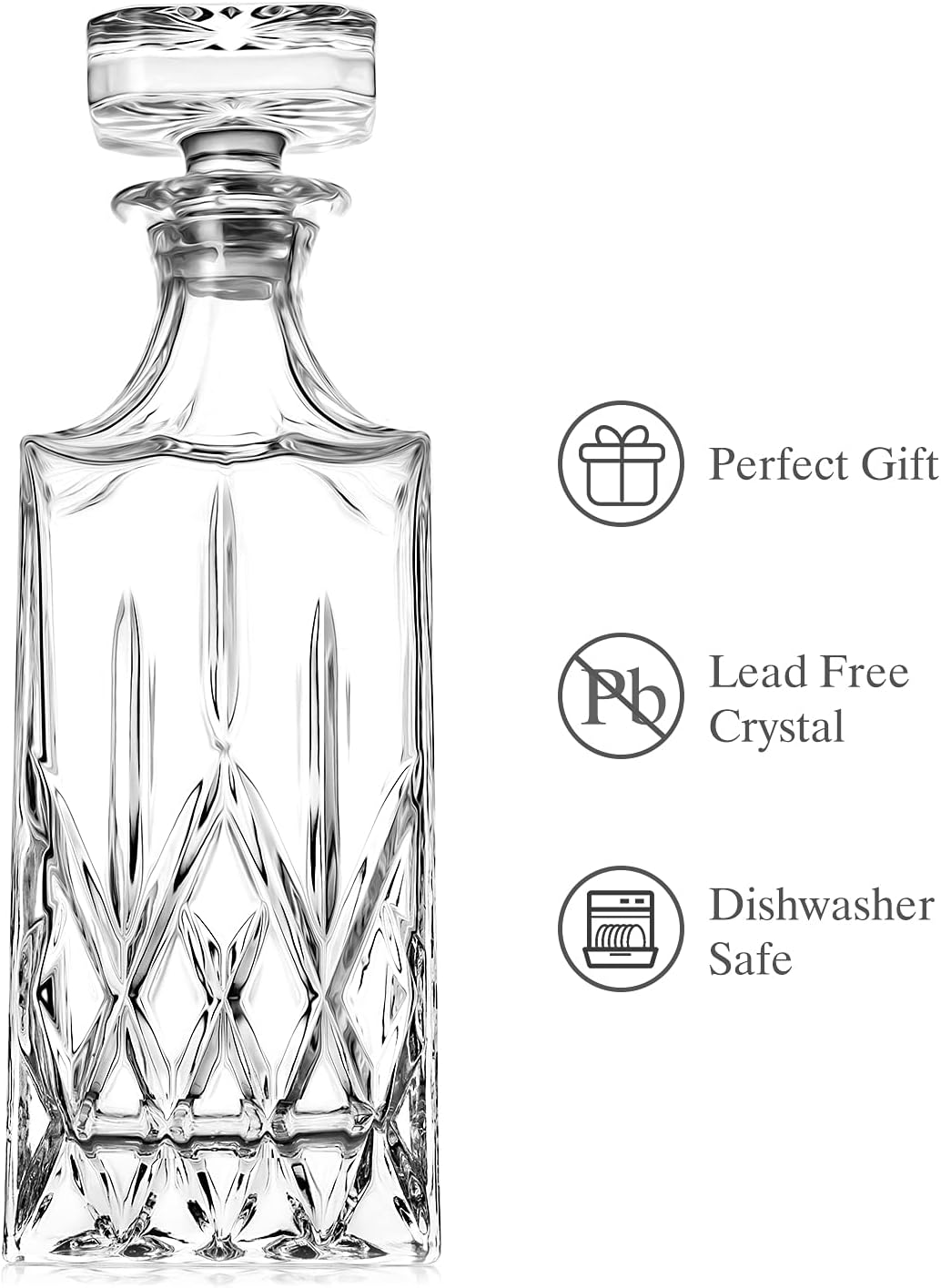 Lead-Free Crystal Whiskey Decanter with Glass Stopper L133
