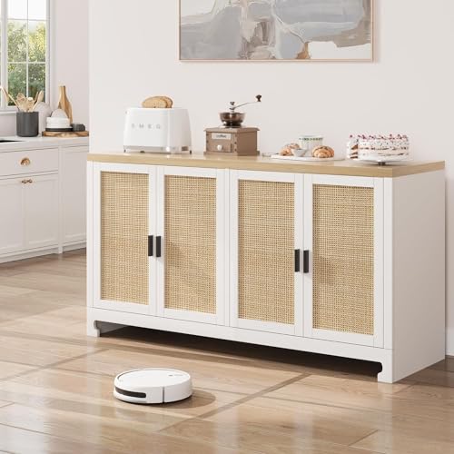 White Rattan 4 Door Storage Cabinet T379166