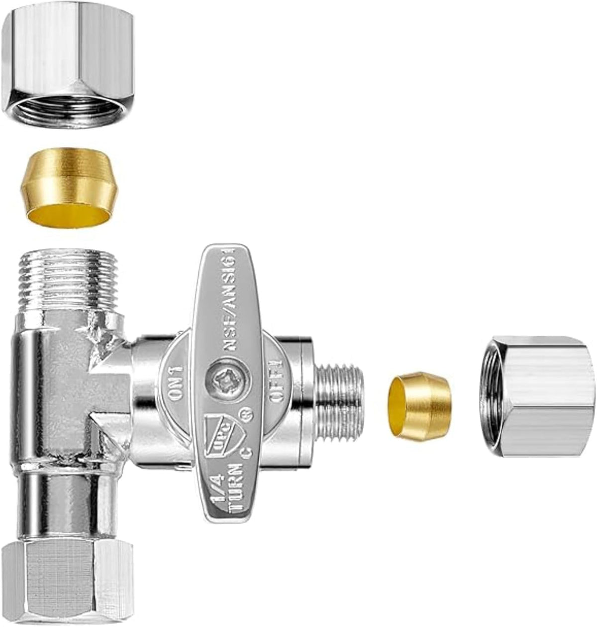 Tee Stop Valve (3/8" x 3/8" x 1/4") Lead-Free Brass T-Connector Valve E64241