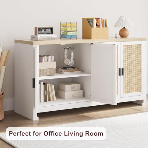 White Rattan 4 Door Storage Cabinet T379166