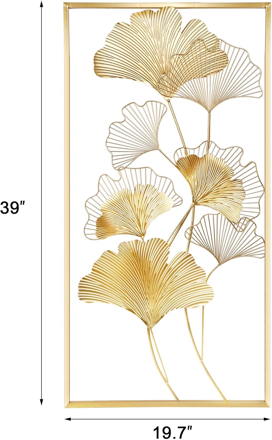 39" X 20" Golden Metal Ginkgo Leaf Wall Hanging Decor S136047