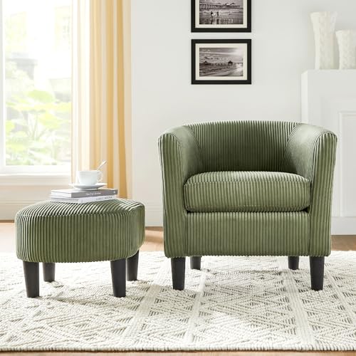 Green Corduroy Accent Chair with Ottoman O7323