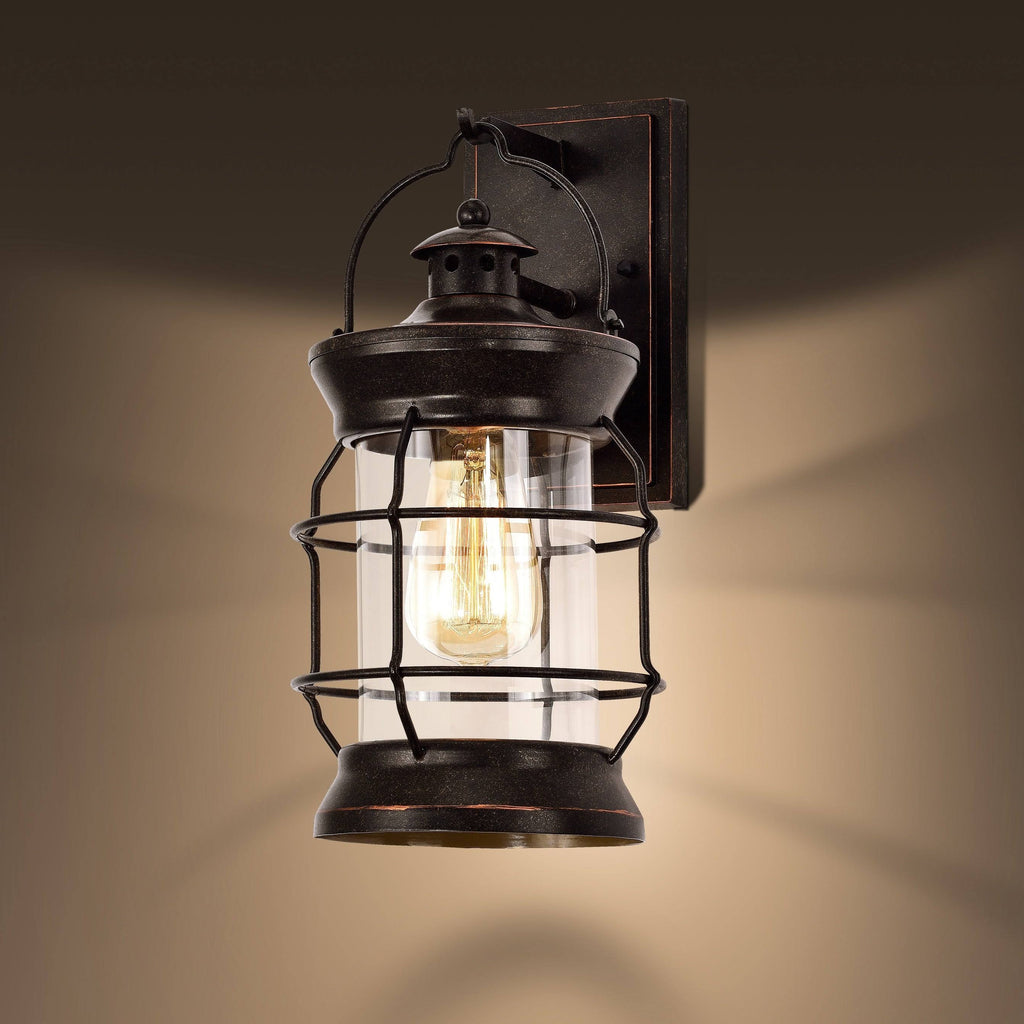1-Light Oil Rubbed Bronze Outdoor Wall Lantern Sconce with Clear Glass L89360
