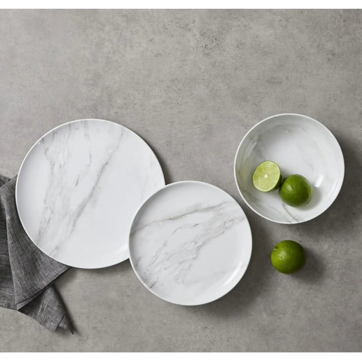 12-Piece Melamine Grey and White Marble Dinnerware Set S809389