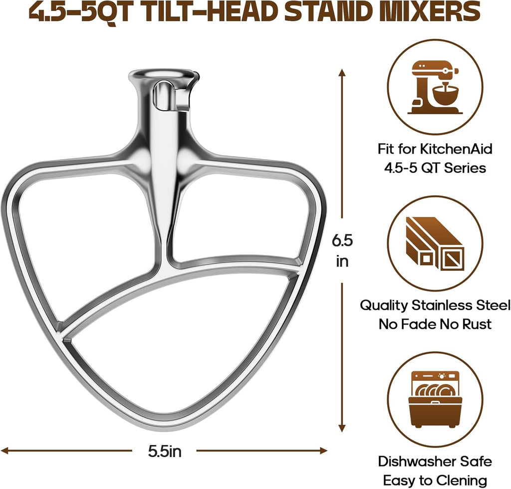 Stainless Steel Beaters for Kitchenaid Stand Mixer, 4.5-5Qt Tilt-Head Paddle Attachment S95925