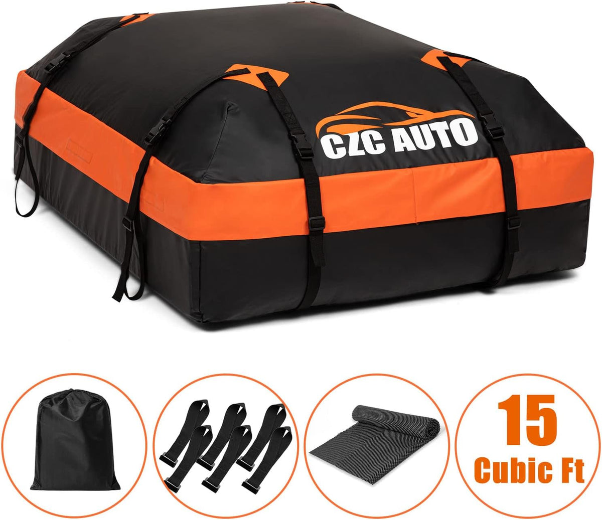 Black 15 cu. ft Waterproof Rooftop Cargo Carrier K6589