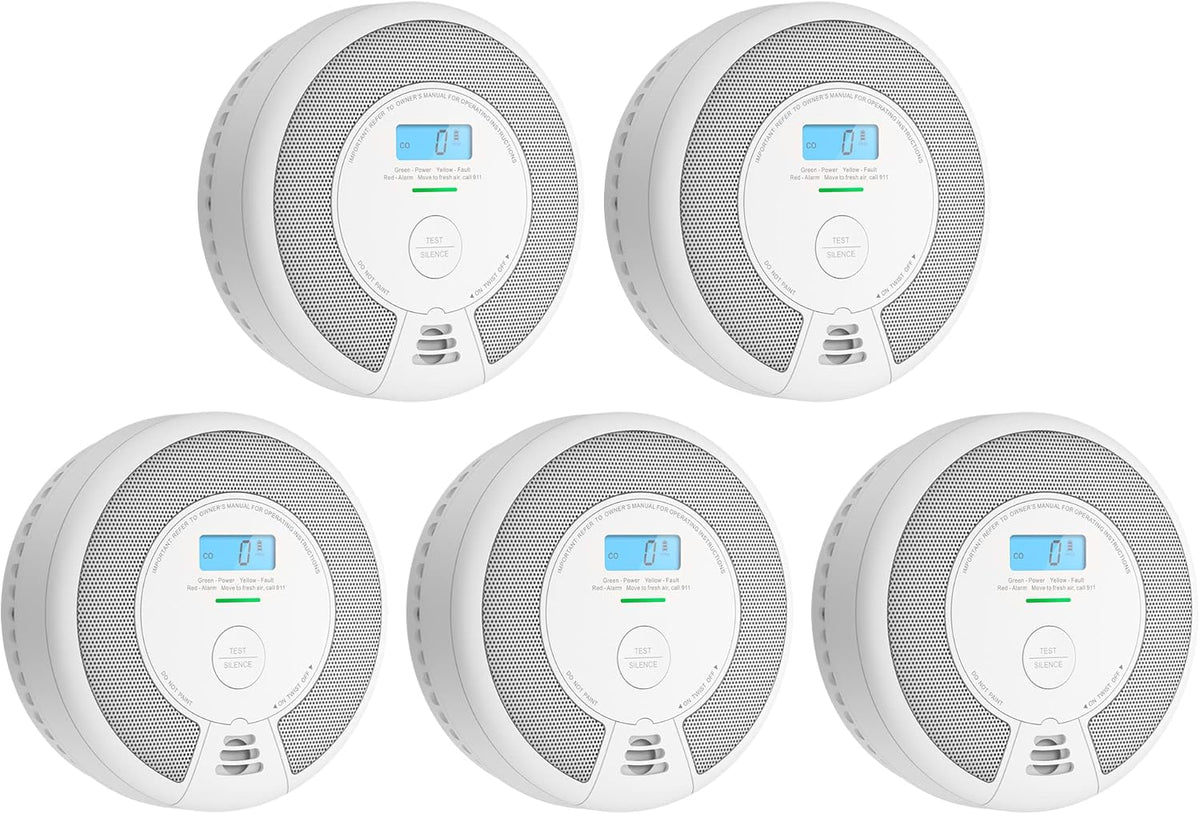 10-Year Battery Smoke and Carbon Monoxide Detector Alarm with LCD Display, Dual Sensor, 5-Pack U638023