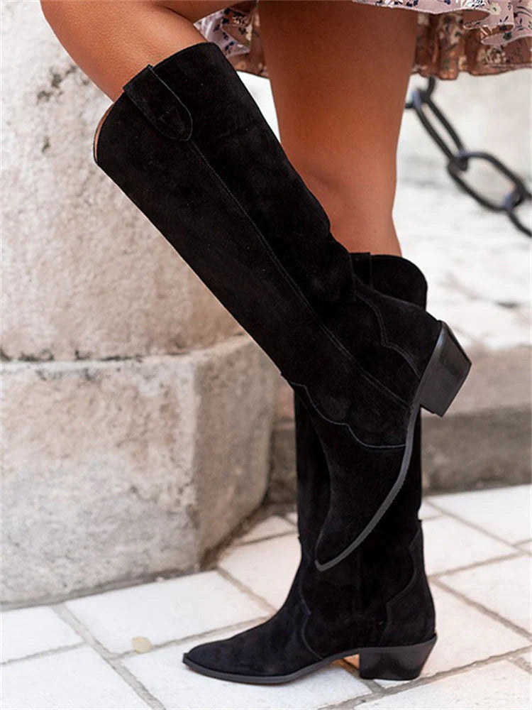 Pointed Suede High Boots W7634