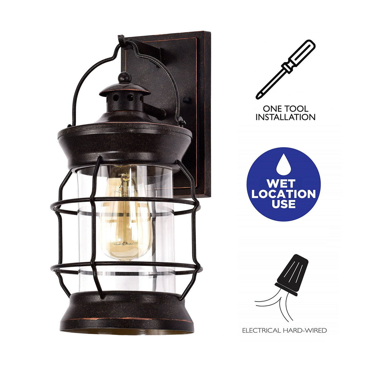 1-Light Oil Rubbed Bronze Outdoor Wall Lantern Sconce with Clear Glass L89360