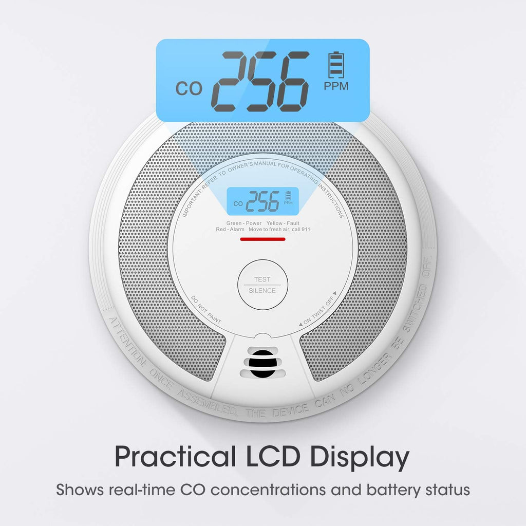 10-Year Battery Smoke and Carbon Monoxide Detector Alarm with LCD Display, Dual Sensor, 5-Pack U638023