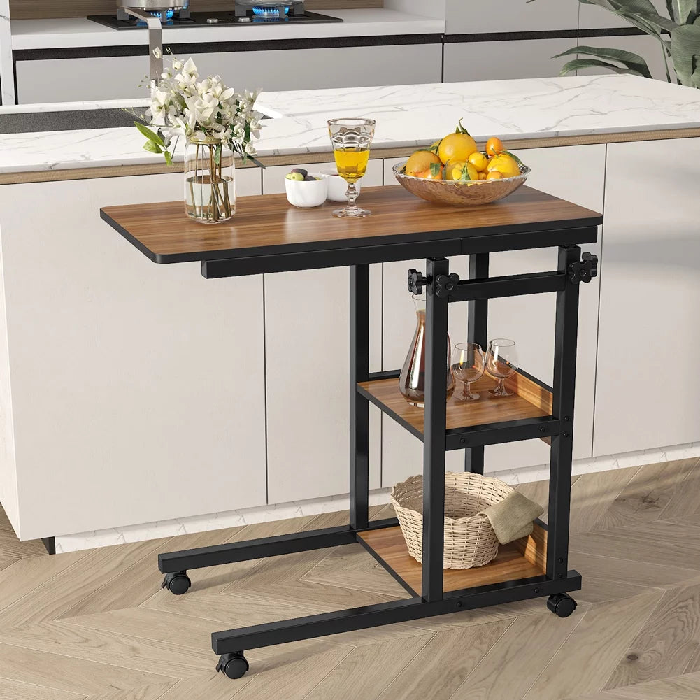 Mobile Couch Table with Storage Shelves and Wheels S64488