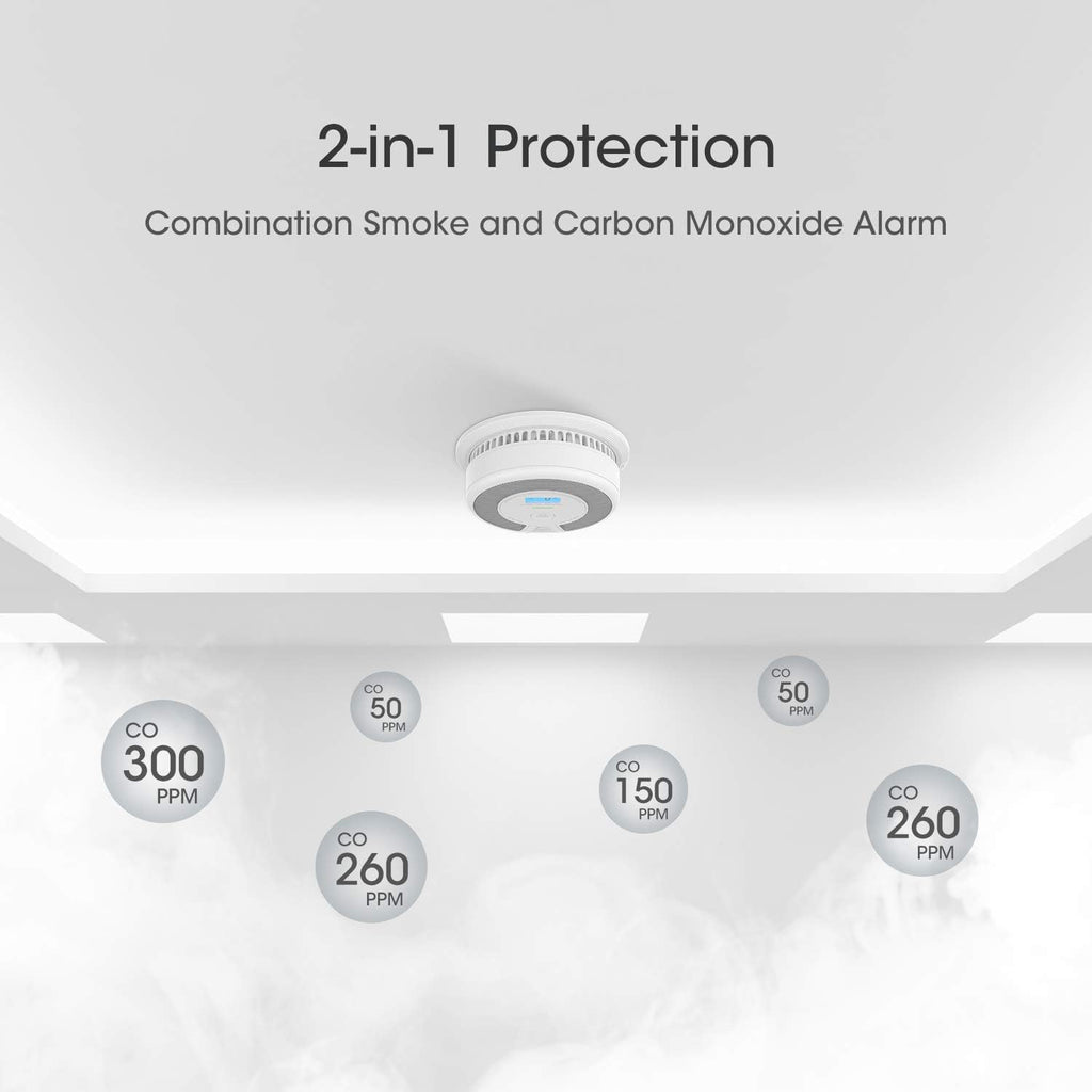 10-Year Battery Smoke and Carbon Monoxide Detector Alarm with LCD Display, Dual Sensor, 5-Pack U638023