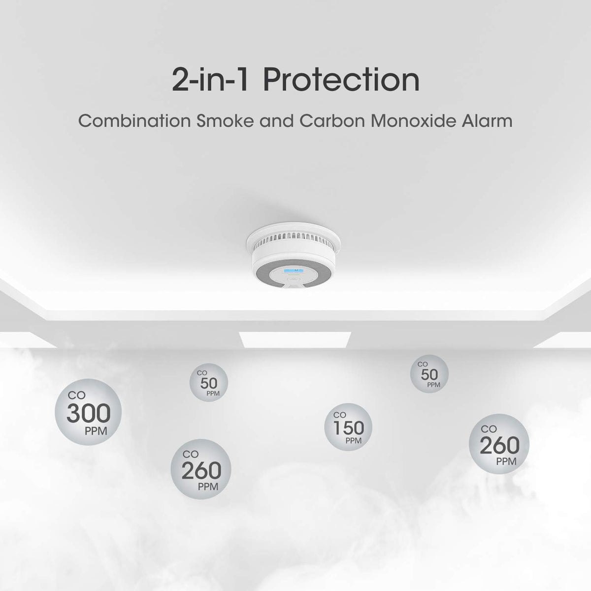 10-Year Battery Smoke and Carbon Monoxide Detector Alarm with LCD Display, Dual Sensor, 5-Pack U638023