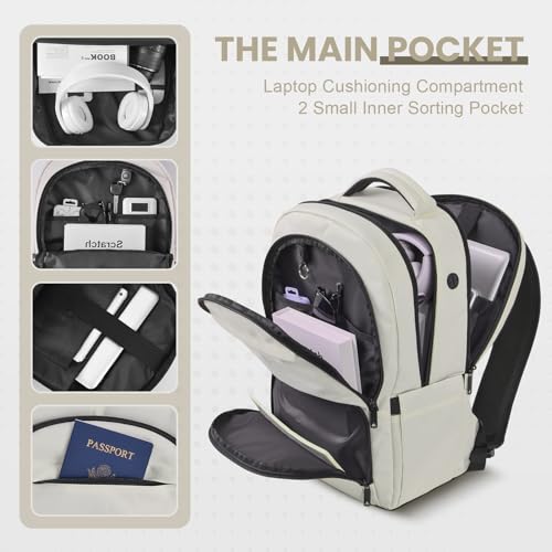 17 Inch Grey Water Resistant Travel Laptop Backpack with USB Charger Hole & Luggage Sleeve Q458864