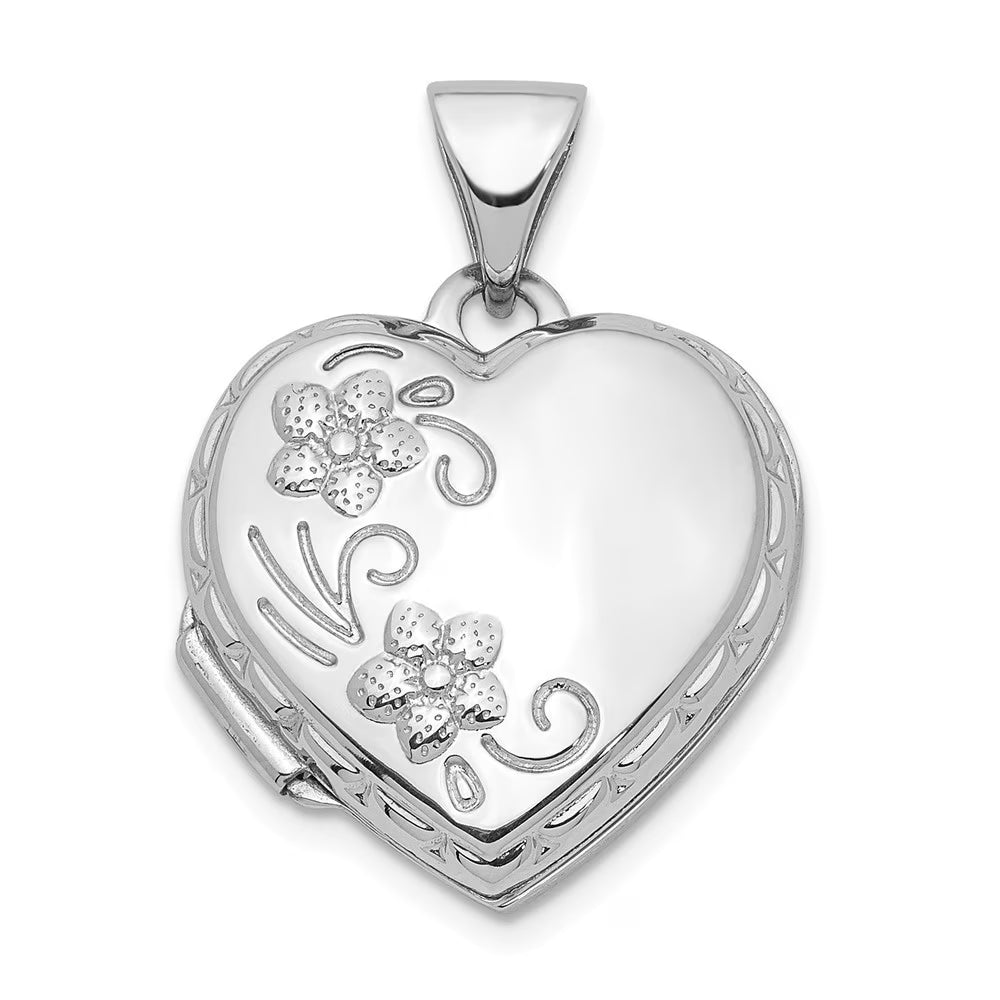 14k White Gold Polished 15mm Photo Locket Pendant Necklace V71878