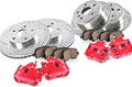 Powder Coated Red Calipers Rotors Ceramic Pads Kit U5606