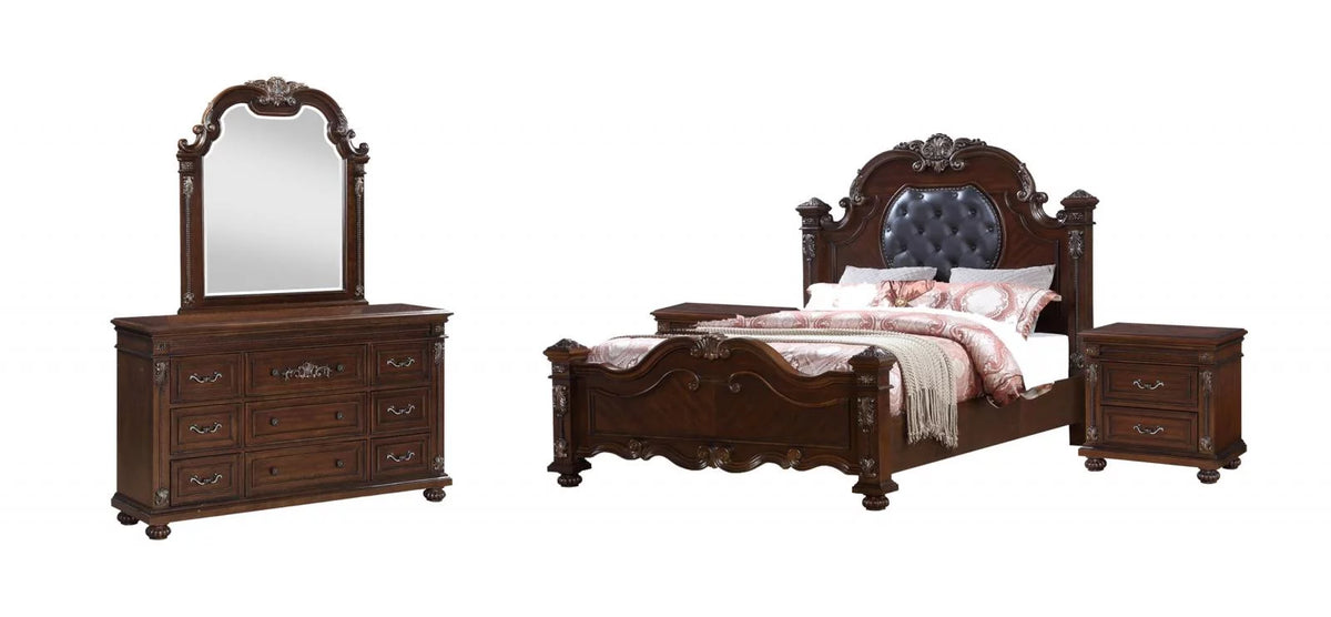 Queen Bedroom Set 5Pcs Cherry Finish Wood S727929