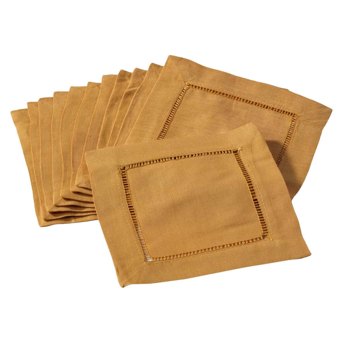 Mustard Set of 12 Square Hemstitch Cocktail Napkin T545